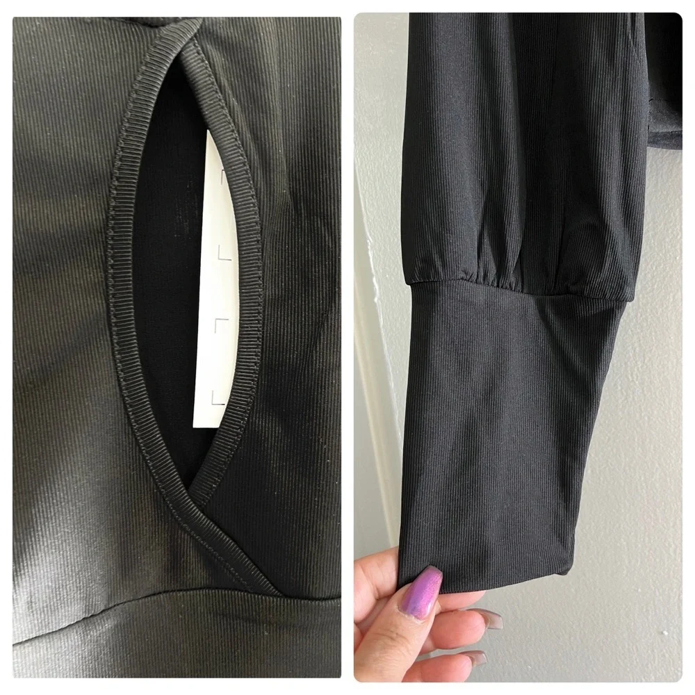 Black Long Sleeve Crop Top - Picture 3 of 4